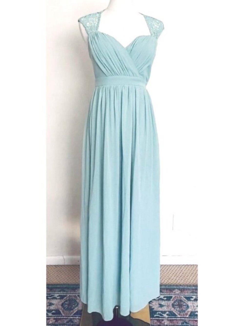 Green Formal Maxi Dress Size S Cottage Lace Crochet Homecoming Romantic Fairy